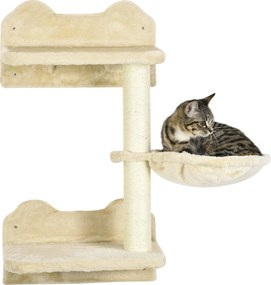 PawHut Schody dla Kota 4w1 Zestaw Wspinaczkowy Beżowo-Kremowy z Drapakiem i Hamakiem 40x28x73cm | Aosom PL