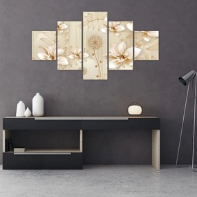 Obraz - Kompozycja złotych kwiatów (125x70 cm)