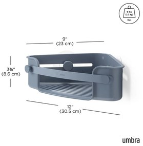 Niebieska narożna półka łazienkowa bez wiercenia z plastiku z recyklingu Flex – Umbra