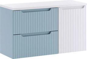 Niebiesko-biała szafka łazienkowa z koszem na pranie D9-Z61