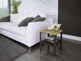 Industrialny Stolik Czarny Kawowy Z Półką + Dąb Artisan Vixo