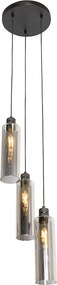 Nowoczesna lampa wisząca czarna z dymionym szkłem 3-światłowa - Stavelot