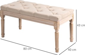 HOMCOM Pufa Tapicerowana Vintage 80x40x43cm Beżowa z Guzikami Wykończenie Lniane Wytrzymała do 120kg do Sypialni | Aosom PL