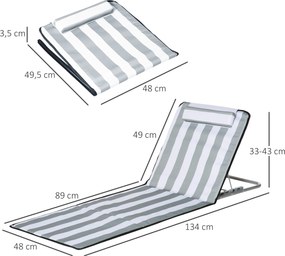 Outsunny Leżak składany ogrodowy z poduszką, 5-stopniowe oparcie, torba transportowa, jasnoszary | Aosom PL