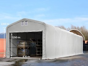 TOOLPORT 5x16m Hala namiotowa - 2,6 m wysokość ścian bocznych z 4,1x2,5m brama, PVC 850, szary, ze statyką (podłoże gruntowe) - (438190)