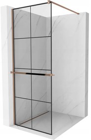 Mexen Kioto+ ścianka prysznicowa z półką Walk-in 90 x 200 cm, czarny wzór, różowe złoto - 800-090-121-60-77