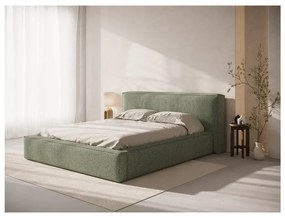 Zielone tapicerowane łóżko dwuosobowe ze schowkiem ze stelażem 200x200 cm Simon Olivia – Micadoni