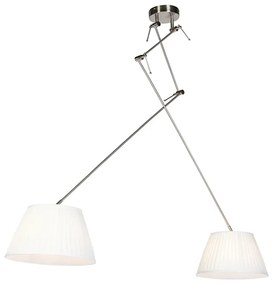 Stalowa lampa wisząca z plisowanymi kloszami kremowymi 35 cm 2-światła - Blitz klasyczny/Antyczny Oswietlenie wewnetrzne