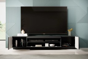 Szafka RTV Loftia 200 cm dwudrzwiowa z wnęką - czarny / czarny mat