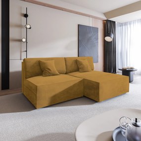 Masseno Narożnik FIORO z funkcją spania i pojemnikiem na pościel Narozniki L, Rozkładana sofa - Żółty, MONOLITH 48