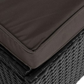 Leżak ogrodowy z regulowanym oparciem Brizo, czarny technorattan/brązowa poduszka