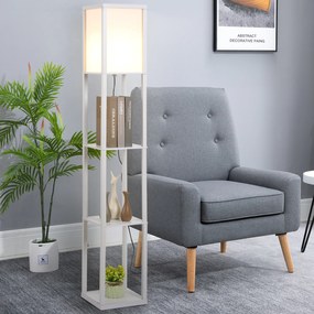 HOMCOM Lampa podłogowa z półkami biała E27 do salonu i sypialni nowoczesny design | Aosom PL