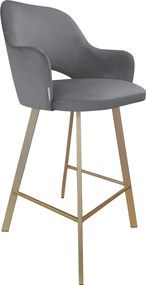 Hoker Milano krzesło barowe tkanina Welur podstawa metalowa : Kolor nogi - Złota profil, Kolor tkaniny - VELVET - BL14, Typ siedziska - Siedzisko stałe