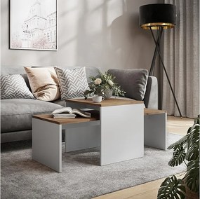 Zestaw stolików kawowych biały/złoty dąb 100x48x40.4 donat