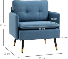 HOMCOM Fotel akcentowy z pikowaniem, fotel wypoczynkowy, zdejmowane poduszki, czarny + złoty + granatowy