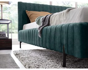 Morskie tapicerowane łóżko dwuosobowe ze schowkiem ze stelażem 140x200 cm Plissa – ELTAP