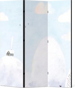 Parawan pokojowy 3-częściowy 135x172 Dwustronny dekoracyjny bajkowy skandynawski Niebieski Domek Na Śnieżnej Górze