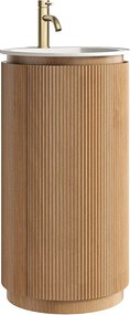 Okrągła szafka podumywalkowa prążkowana do postawienia z litego drewna z umywalką wpuszczaną i baterią - Jasny naturalny - 45 x 45 x 85 cm - NEFIS