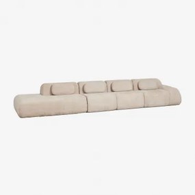 Sofa Modułowy Narożny 4-częściowy Z Lewym Szezlongiem Z Weluru Merida, Pakowany Próżniowo Szenila Gruba Beż Tapioka - Sklum