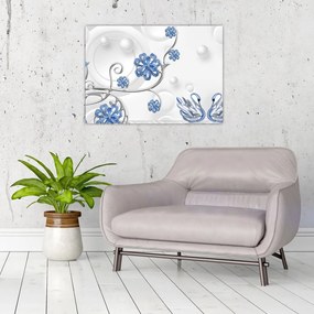 Obraz na szkle - Niebieskie łabędzie (70x50 cm)