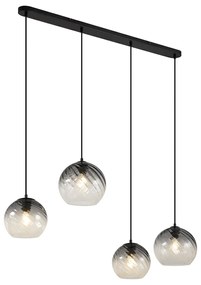 Lampa wisząca Art Deco czarna z prostokątnym przydymionym szkłem 4-źródła światła - Bao ArtDeco Oswietlenie wewnetrzne