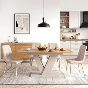 Zestaw Stół Prostokątny Rozkładany CLARK 120-160 cm Dąb Artisan/Kaszmir i 4 Krzesła SAL Beżowe
