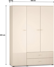 3-drzwiowa szafa z szufladami i drążkiem Sophie 22, kaszmir