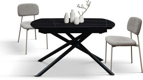 Stół ceramiczny czarny, podstawa metalowa czarna, rozkładany 120x88-180x88 - BONIFACIO