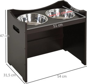 PawHut Miska dla Psów Regulowana Wysokość Stal Nierdzewna MDF Ciemnobrązowy 54x315x47 | Aosom PL