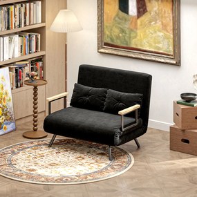 HOMCOM Dwuosobowa sofa rozkładana 4-w-1, sofa z 5-stopniowo regulowanym oparciem, 2 poduszki, 102 x 73 x 81 cm, czarna | Aosom PL