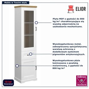 Wysoka klasyczna witryna szklana biały + dąb harbor K8-P23