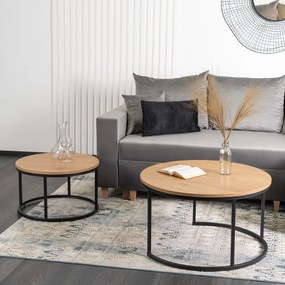 Zestaw Stolików Kawowych DELIA MAX 60 cm/80 cm Dąb Złoty Nowoczesny Loft