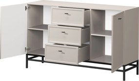 Komoda Lorini 150 cm z szufladami - kaszmir / czarne uchwyty T-bar / stelaż