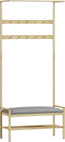 HOMCOM Garderoba z Ławką na Buty, Drążkiem na Ubrania, 10 Haczykami, Półką na Buty, Bambus