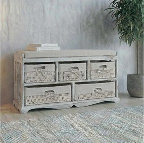 Komoda i ławka z 5 szufladami, biała