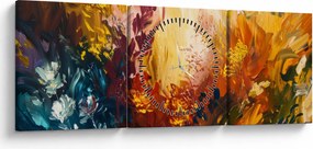 Obraz - Abstrakcyjny obraz kwiatów (z zegarem) (90x30 cm)