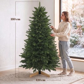 HOMCOM Sztuczna choinka 180 cm, jodła Fraser ze stojakiem drewnianym, 988 realistycznych końcówek gałęzi do domu i biura, zielona | Aosom PL