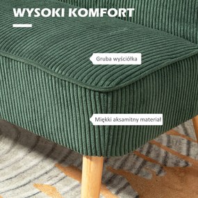 HOMCOM Sofa wypoczynkowa 2-osobowa zielona welurowa z drewna i pianki 117x56x77 cm | Aosom PL