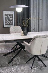 Stół do Jadalni rozkładany spiek biały marmur czarne nogi 160-220/90/75 VITORINO