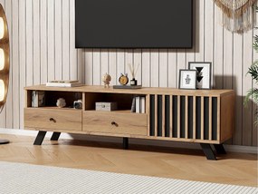 Meble TV 150x38x44 cm - 2 szuflady i 1 drzwi - 2 półotwarte przegródki - na telewizor 60-calowy - naturalny