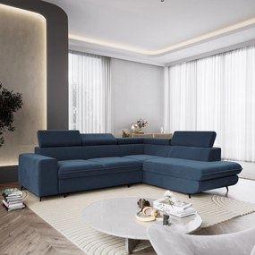 Masseno Narożnik VELISS z funkcją spania i pojemnikiem na pościel Narozniki L, Rozkładana sofa - Niebieski, CASTEL 79