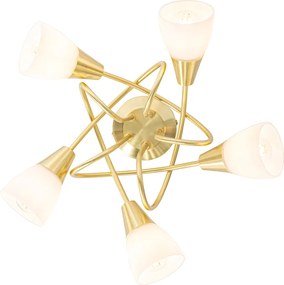 Klasyczna lampa sufitowa złota z opalowym szkłem 5-punktowa - Inez