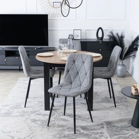 Zestaw Stół Okrągły Rozkładany HARRY 102-142 cm Dąb Artisan/Czarny i 4 Krzesła Tapicerowane ROBIN 2 Szare Nowoczesne