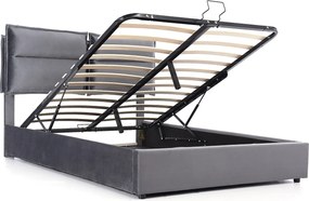 Łóżko z pojemnikiem 140x200 cm - Regulowany zagłówek - Szary aksamit - Materac w zestawie