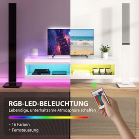 HOMCOM Szafka na telewizor, Wiszące stoisko telewizyjne z oświetleniem RGB LED w 16 kolorach, Stojak na telewizor z otwartą przestrzenią, dla telewizorów od 55 do 60 cali, do salonu, sypialni, 140 x 40 x 30 cm, Połysk biały