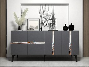 Komoda – 150 cm x 40 cm x 79 cm – Antracyt i srebro – Płyta wiórowa pokryta melaminą