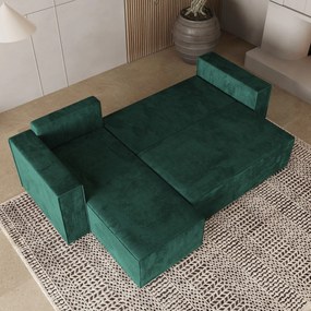 Masseno Narożnik RAVELO z funkcją spania i pojemnikiem na pościel Narozniki L, Rozkładana sofa - Butelkowa zieleń, MONOLITH 37