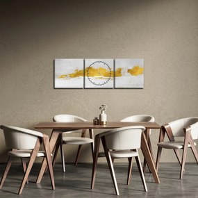 Obraz - Złote i szare pociągnięcia (z zegarem) (90x30 cm)