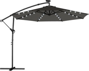 Outsunny Parasol ogrodowy LED Solar Ø300 cm, obrotowy z korbą, stojakiem i pokrowcem, ciemnoszary | Aosom PL