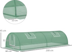Outsunny Szklarnia Foliowa, Odporna na Warunki Pogodowe, UV-odporna, Tunel Foliowy, 200 x 80 x 45 cm, Zielona
